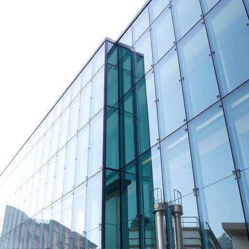 Architectural photograph of a modern building with clean lines and glass facade.