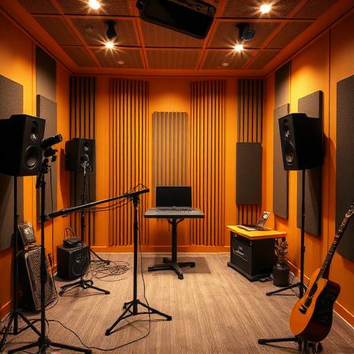 Professional audio recording equipment in a soundproof studio